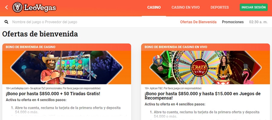 Bono de bienvenida de LeoVegas Casino ofertas