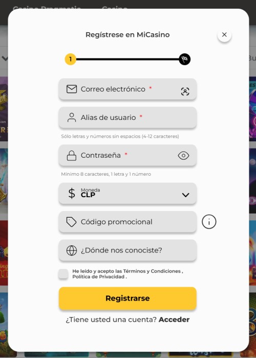 Cómo registrarse en MiCasino Chile
